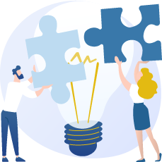 People putting together the puzzle of an idea