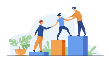 Team climbing growth bar graph together