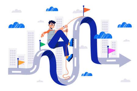 Journey Graphic with Person Climbing